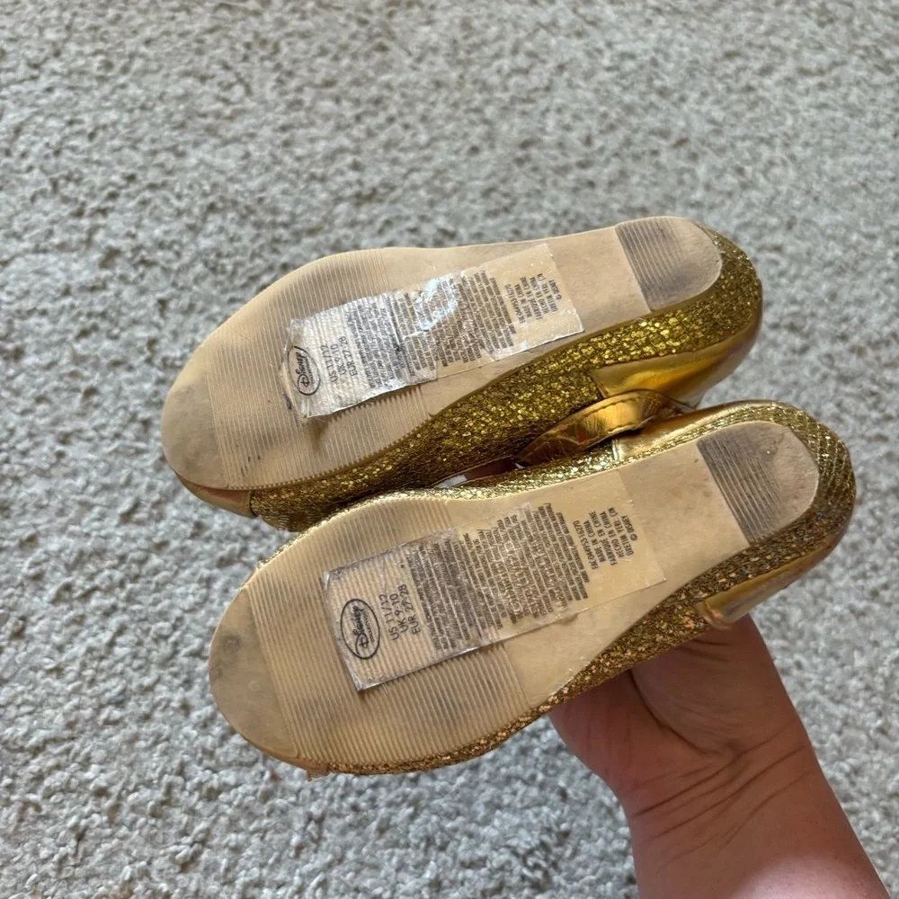 Disney Belle Beauty Beast Gold Kids Shoes with Heart Detail 11/12 Heel Wedge
